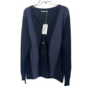 Wood Wood Mens Sweater Size XXL Black Mario Striped Cardigan Pure Wool New